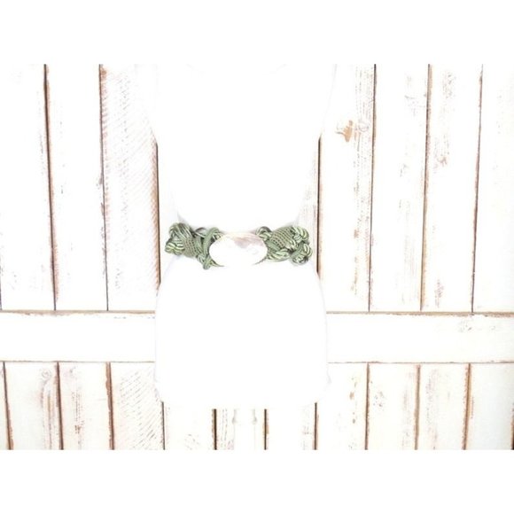 70s vintage green braided Abalone shell rope belt woven chord - Picture 1 of 5